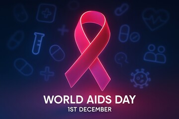 Glowing red ribbon symbolizing world aids day awareness and support on december first