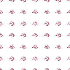 Rowan twigs. Ripe red berries. Watercolor monochrome illustration. Autumn seamless pattern for your design. White background