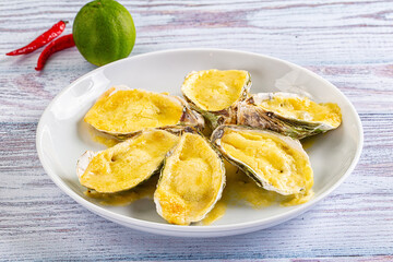 Baked oyster with parmesan cheese