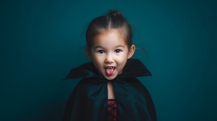 Cute little girl in a dracula costume, representing the playful and adorable side of Halloween