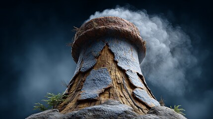 An extreme close-up of a smokestacka??s rim, where heat distortion warps the view of toxic gases escaping into the air. The metal is scorched and peeling from constant use.