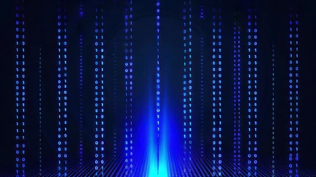 Visual display of flowing binary code in a digital space