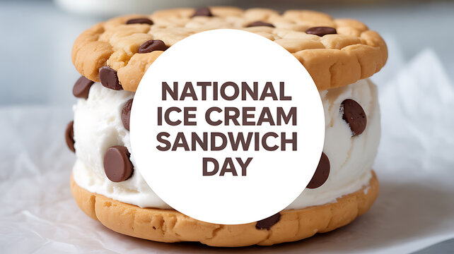 National Ice Cream Sandwich Day celebration with a chocolate chip cookie ice cream sandwich