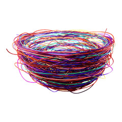 Handmade nest created with colorful yarn, creative artistic design symbolizing family, home and protection illustration