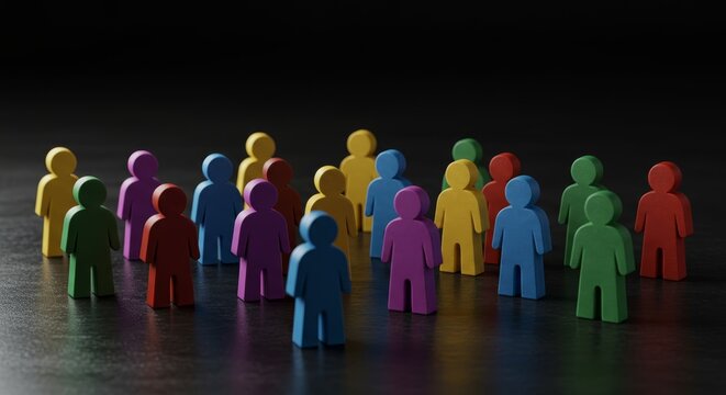 Symbolic colorful figurines embody teamwork, diversity, and inclusion concept