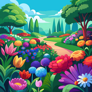 Lush Vibrant Floral Garden with Rich Colors and a Dreamy Blur, Ai Generated