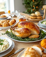 Thanksgiving Feast with Golden Roast Turkey and Sides Gathering Thanksgiving Day Memories