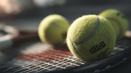 Close-Up of Tennis Balls on Racket with Soft Focus Background
