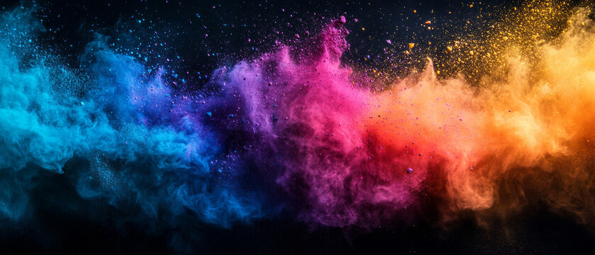 An explosion of bright colors on a dark background, reminiscent of a cosmic nebula, is suitable for designing scientific articles about space, covers of science fiction books, and creative projects.