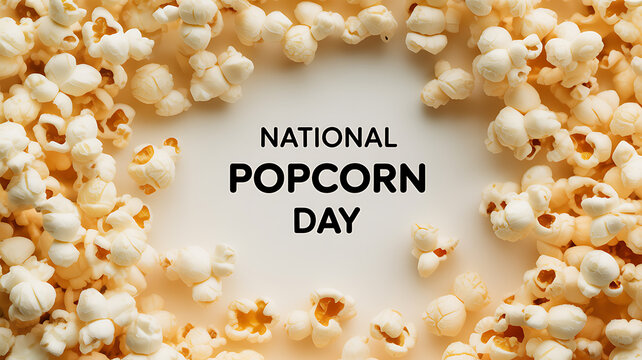 National Popcorn Day celebration with popcorn arranged in a circular frame around text