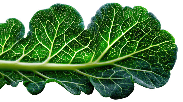 Vibrant Kale Leaf: A close-up view of a vibrant kale leaf unveils the intricate network of veins and cells, showcasing nature's artistry, captured in stunning detail.