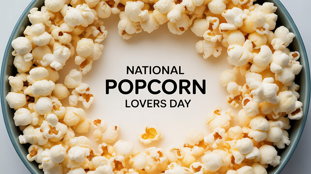National Popcorn Lovers Day celebrated with a bowl of popcorn arranged in a circular pattern