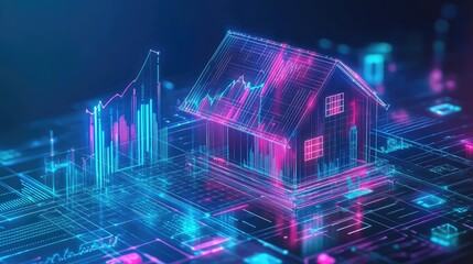 Fototapeta premium visualization holographic display of rent versus buy chart information