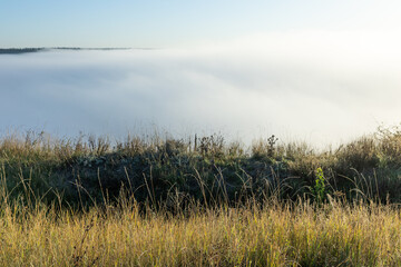 Scenic Landscape of the Republic of Moldova Covered in Morning Fog, Misty Countryside View