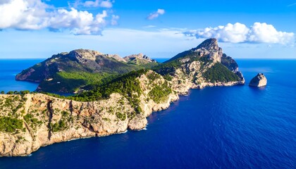 Obraz premium Coastal scenery, dramatic cliffs, lush foliage