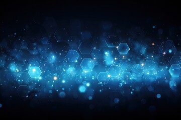 Abstract digital backdrop with glowing hexagonal shapes and bokeh