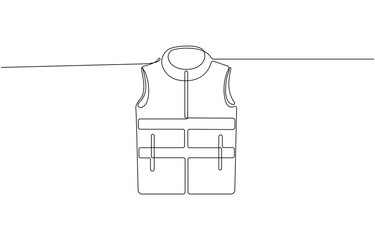 Continuous one line drawing of a high visibility safety vest workwear, single-line vector illustration, on transparent background.