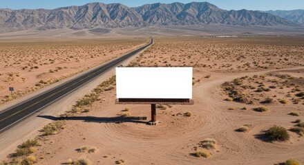 Billboard in desert with highway advertising space on vast landscape