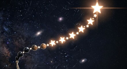 Prayer Beads Transforming into Stars in Night Sky