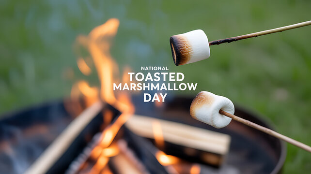 Toasted marshmallows on sticks over a campfire, celebrating National Toasted Marshmallow Day