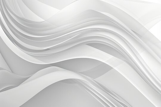 Abstract grayscale image featuring flowing, curved lines creating a sense of movement and depth; varying shades of white and gray generate a smooth, elegant aesthetic