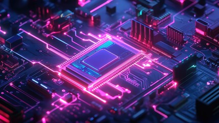 Obraz premium technology neon style ai core scanning