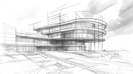 rotting sketch style drawing of a rotating house under construction