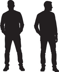 Two Men Silhouettes Standing with Hands in Pockets Keywords: silhouette, man, male, standing