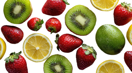 Vitamin Burst: A visually appealing composition featuring a vibrant array of fresh kiwi, strawberries, and lemons, offering a colorful celebration of natural goodness and culinary creativity.