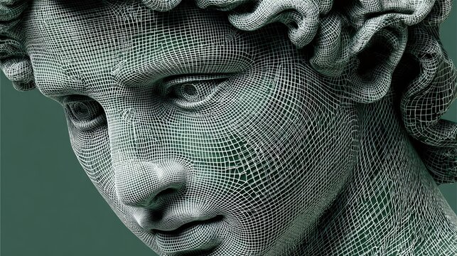 3 d wireframe sculptured face art - Powered by Adobe