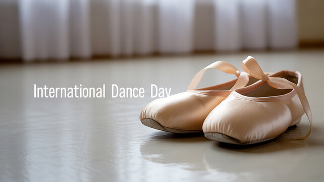 Pair of ballet shoes on a studio floor for International Dance Day