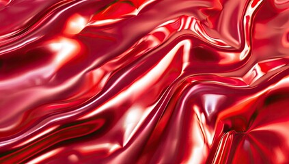 Abstract image of flowing, lustrous red fabric with undulating waves and highlights, suggestive of a luxurious textile