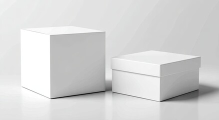 Naklejka premium Two blank white square boxes, one larger than the other, on a light gray surface