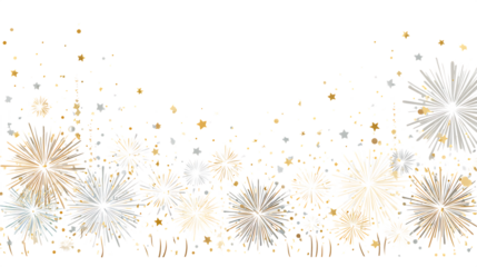 Elegant Gold and Silver Fireworks Celebration Border; Festive New Year's Eve Design