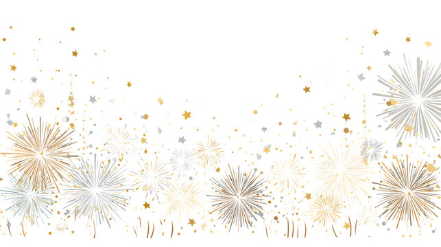 Elegant Gold and Silver Fireworks Celebration Border; Festive New Year's Eve Design