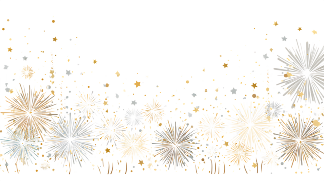 Elegant Gold and Silver Fireworks Celebration Border; Festive New Year's Eve Design