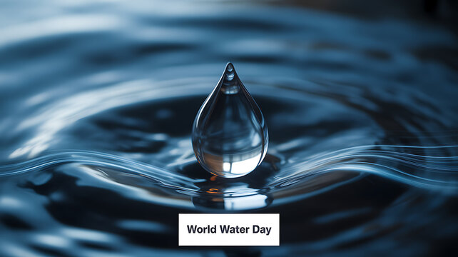 A water droplet suspended above rippling surface, symbolizing World Water Day