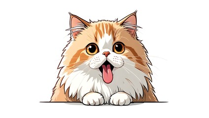 A portrait illustration of a (Persian Cat) sticking out tongue and panting, isolated on white background