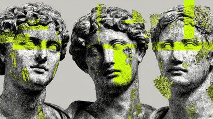 Abstract classical sculptures with neon accents