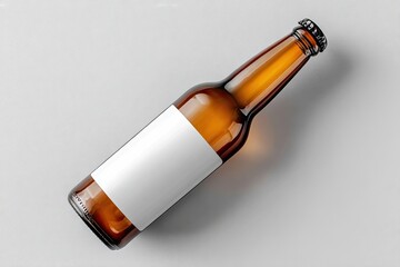 Amber glass beer bottle, angled, blank label
