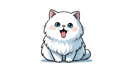 A portrait illustration of a (Persian Cat) sticking out tongue and panting, isolated on white background