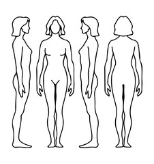 FEMALE BODY OUTLINE Icon Set – 4 Anatomical Line Drawings for Fashion Design, Medical Illustration & Character Modeling