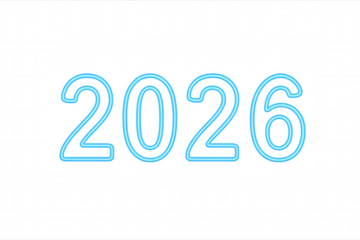 2026 neon year glowing bright blue light numbers on transparent background celebrating future new year modern design