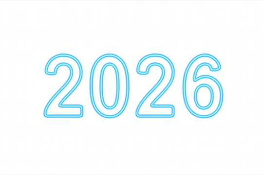 2026 neon year glowing bright blue light numbers on transparent background celebrating future new year modern design