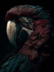 Fototapeta premium A striking close-up portrait of a colorful parrot with vibrant red and blue feathers