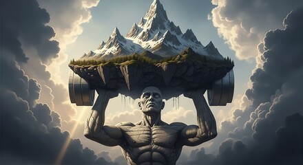 Stone Giant Lifting Mountain as Weight Training