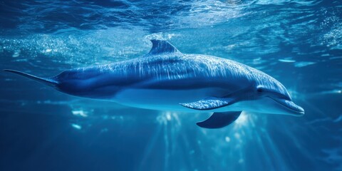 Fototapeta premium The graceful dolphin swimming in the crystal-clear ocean waters.