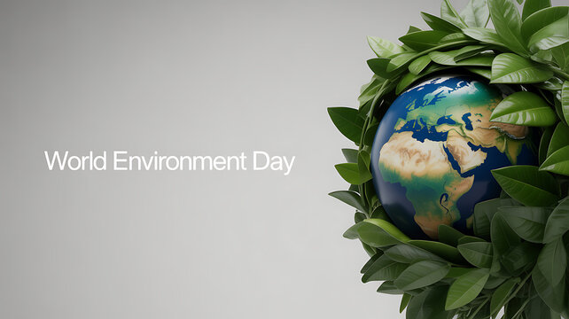 World Environment Day celebration with Earth surrounded by green leaves