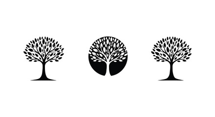 Three trees displayed in a simplistic black and white design silhouette