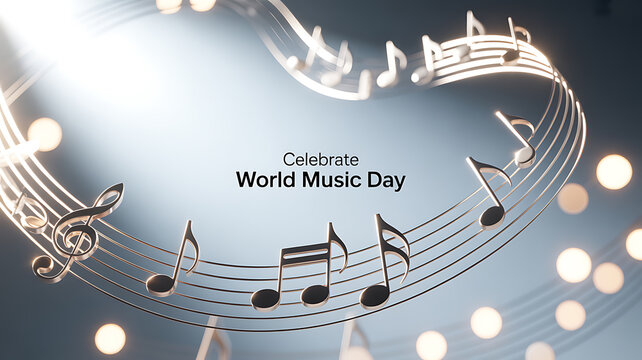 Celebrate World Music Day with musical notes and glowing lights in a festive design